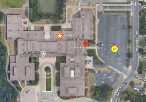 Map of parking and Commons locations at Eagan High School